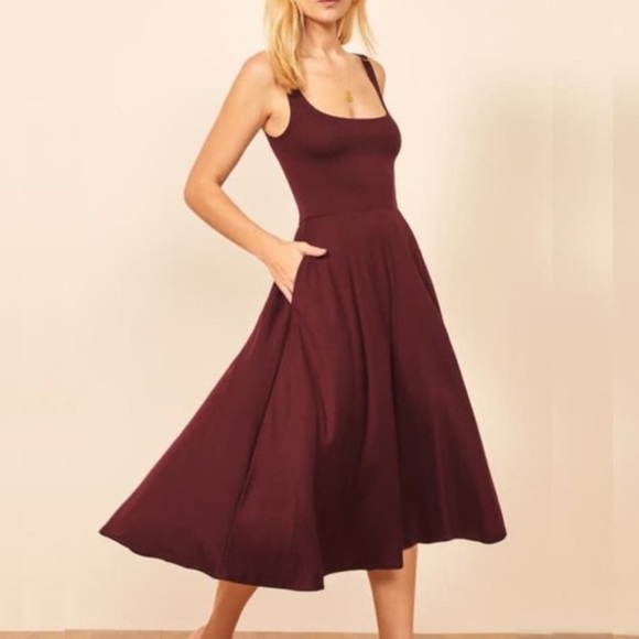 Reformation Dresses & Skirts - REFORMATION Lou Maroon Fit and Flare Midi Dress M